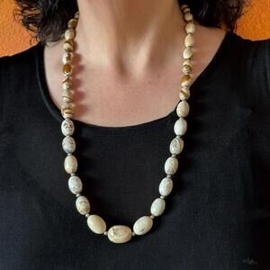 Carolyn Pollack Sterling Egg Shape Picture Jasper Beaded Necklace For Women